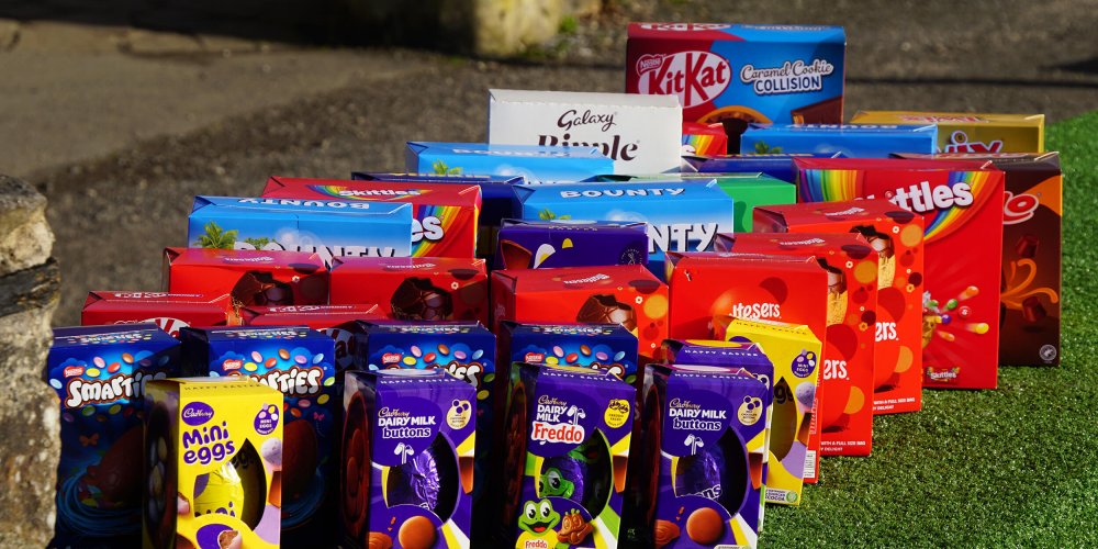 Various brands and sizes of chocolate Easter eggs were showcased as the prizes to be won at our Underwater Easter Egg Hunt event.
